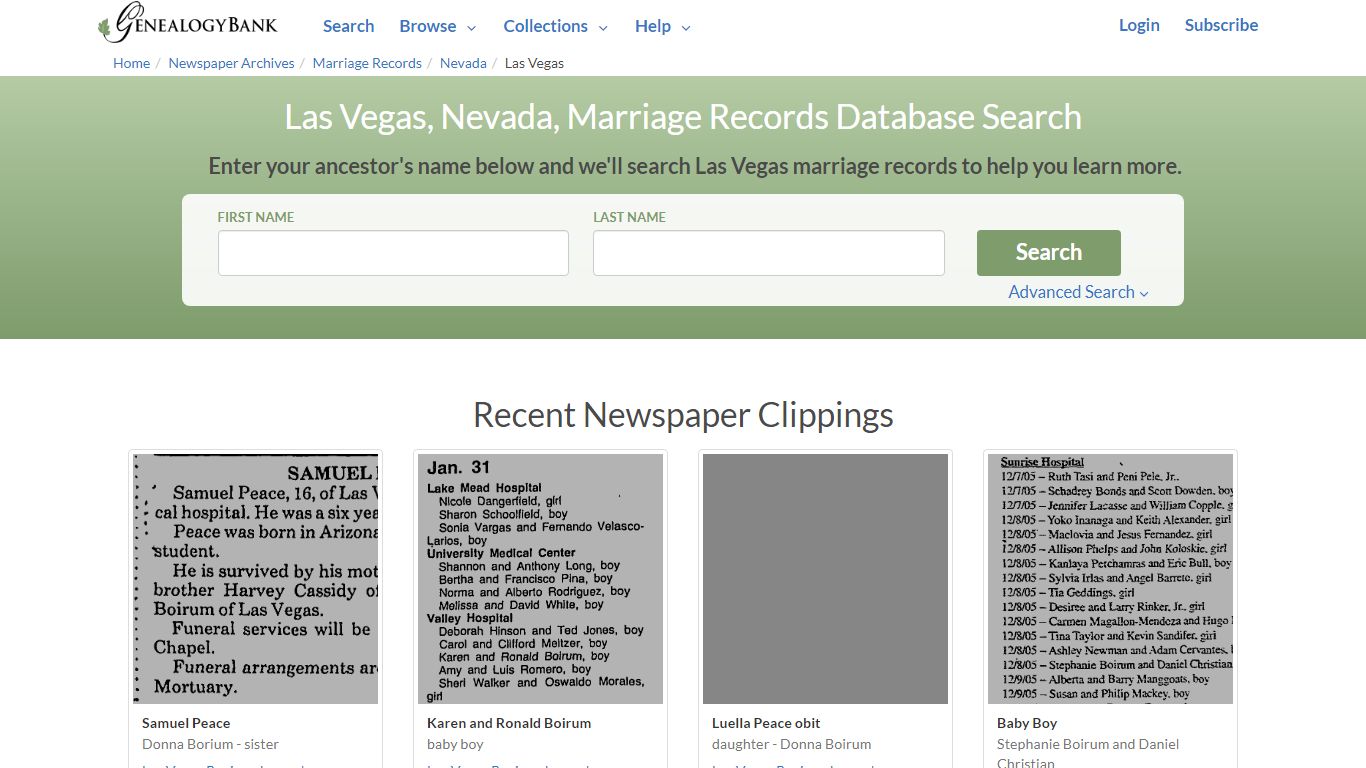 Las Vegas, Nevada, Marriage Records Online Search - GenealogyBank